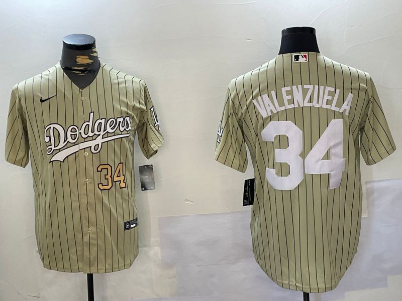 Men Los Angeles Dodgers #34 Valenzuela Green Stripe Game 2024 Nike MLB Jersey style 6->los angeles dodgers->MLB Jersey